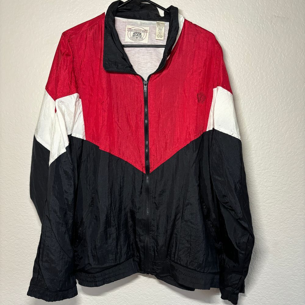 Vintage John Ashford Windbreaker Full zip lined - Red black white - LARGE